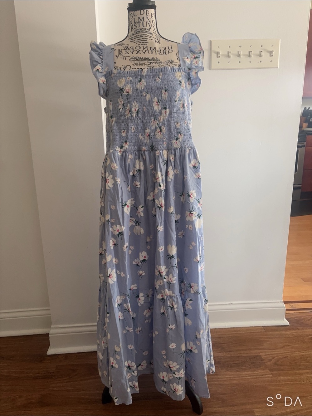 Smocked Floral Maxi Dress in Light Blue